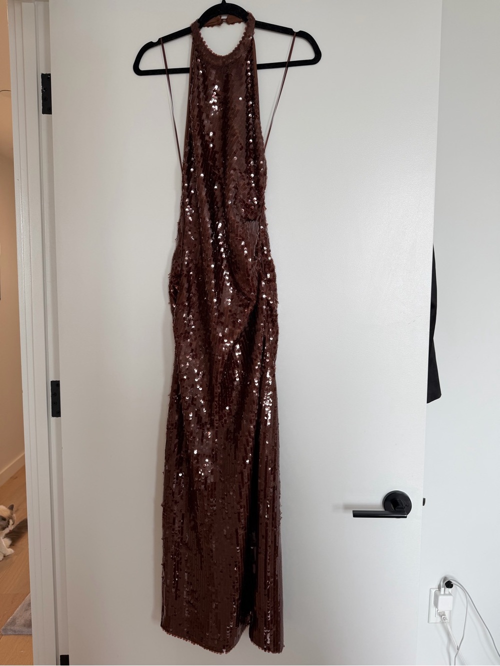 Ronny Kobo Halter Brown Sequin Dress